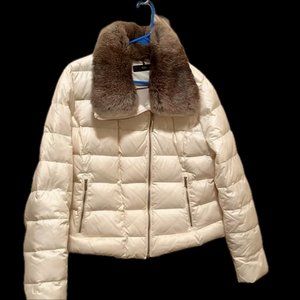 Tumi Stockholm Off White Down fur collared Puffer Jacket